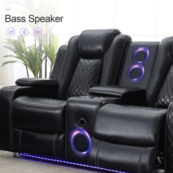 Power Reclining Sofa Set with LED & Bluetooth