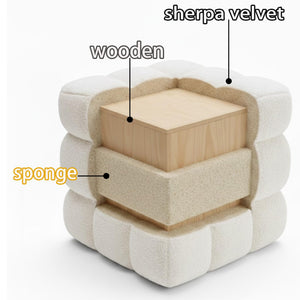 Fuzzy Sherpa Ottoman Pouf with Wooden Frame | Square & Round Styles