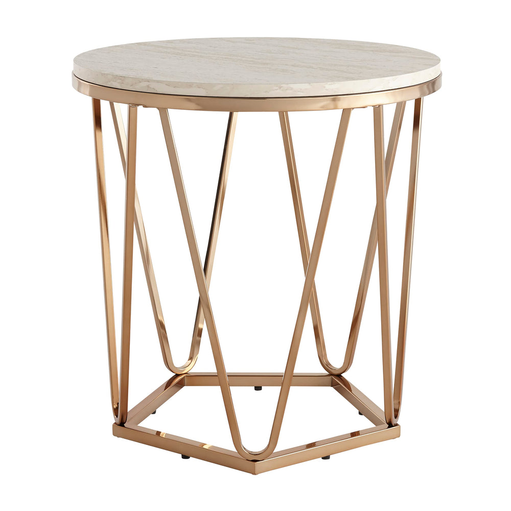 Round Faux Travertine End Table