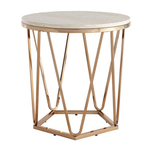 Round Faux Travertine End Table