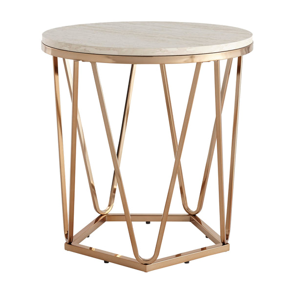 Round Faux Travertine End Table