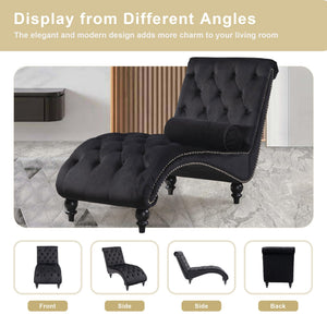 Velvet Chaise Lounge Indoor Chair with Pillow