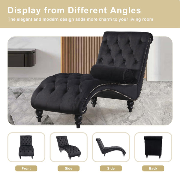 Velvet Chaise Lounge Indoor Chair with Pillow