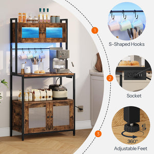 Baker's Rack with Cabinet, Power Outlet & LED Lights