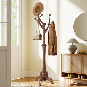 Wooden Coat Rack Freestanding with 8 Hooks