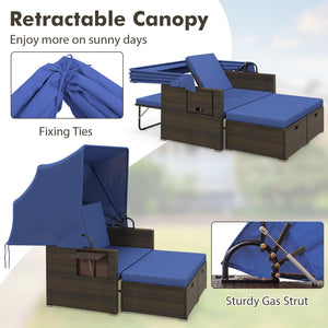 Outdoor Rattan Daybed with Retractable Canopy & Adjustable Backrests