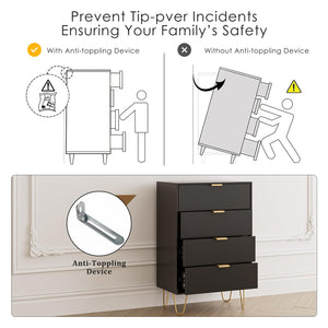 4-Drawer Dresser with Gold Metal Legs