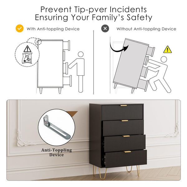 4-Drawer Dresser with Gold Metal Legs