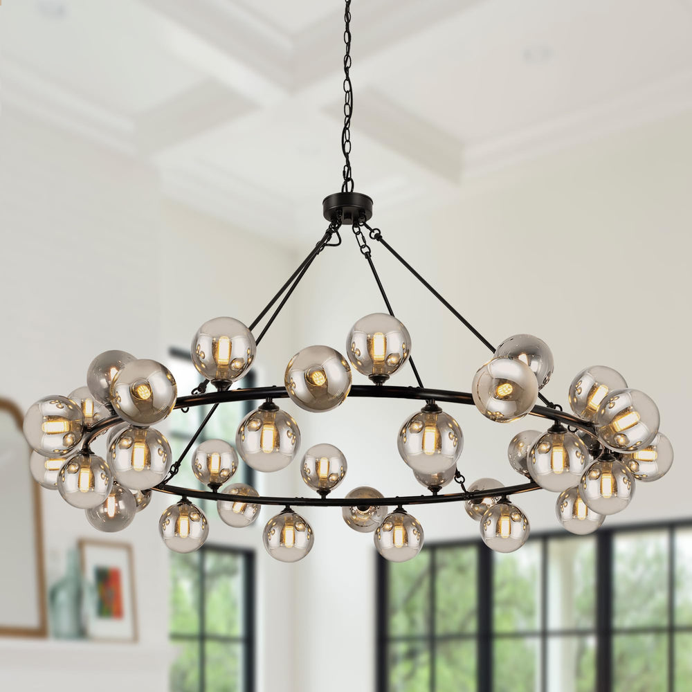 59-Inch Wagon Wheel Chandelier – 36-Light Farmhouse Pendant for High Ceilings