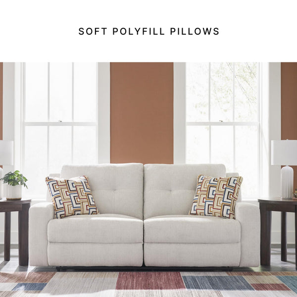 Beige Tufted Manual Reclining Sofa with Accent Pillows
