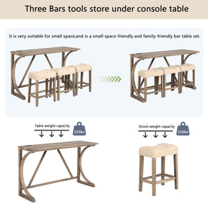 4-Piece Bar Table Set with USB Port & Upholstered Stools