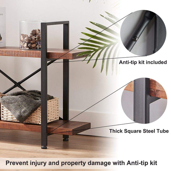 2-Tier Solid Wood Bookshelf with Metal Frame