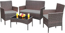 4-Piece Outdoor Wicker Patio Conversation Set with Cushions & Glass Table