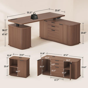 L-Shaped Electric Standing Desk with Storage & Power Outlet
