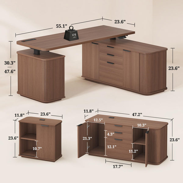 L-Shaped Electric Standing Desk with Storage & Power Outlet