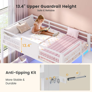 Twin Over Twin Bunk Bed with Stairs & LED Lights