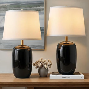 22-Inch Ceramic Table Lamps Set of 2 with Fabric Shade