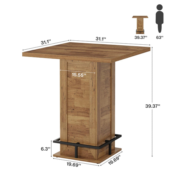 Square Bar Table with Metal Footrest, 39.4"H