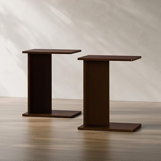 Bamboo C-Shaped End Table Set of 2 – Modern Side Table for Living Room & Bedroom