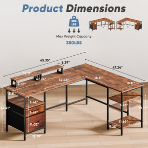 L-Shaped Gaming & Home Office Desk with Charging Station