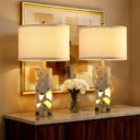 Stone Table Lamp with Night Light & USB Ports – Set of 2