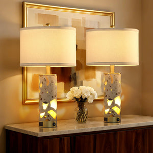 Stone Table Lamp with Night Light & USB Ports – Set of 2