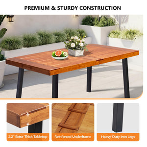 69-Inch Wood Patio Dining Table with Steel Legs, Seats 6