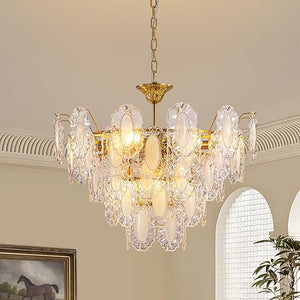Gold Crystal Chandelier 3-Layer 6-Light Round Pendant Light