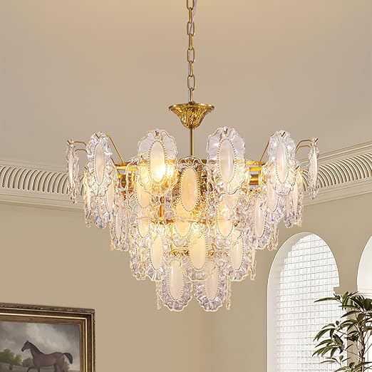 Gold Crystal Chandelier 3-Layer 6-Light Round Pendant Light