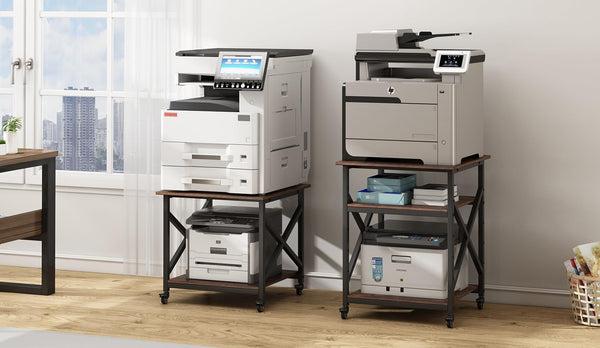 3-Tier Large Printer Stand with Height-Adjustable Shelf & Rolling Casters