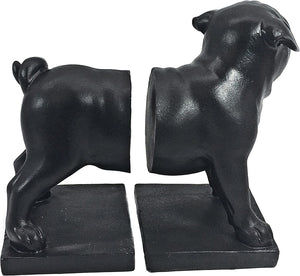 Pug Bookends – Black Resin, Heavy Duty, Set of 2