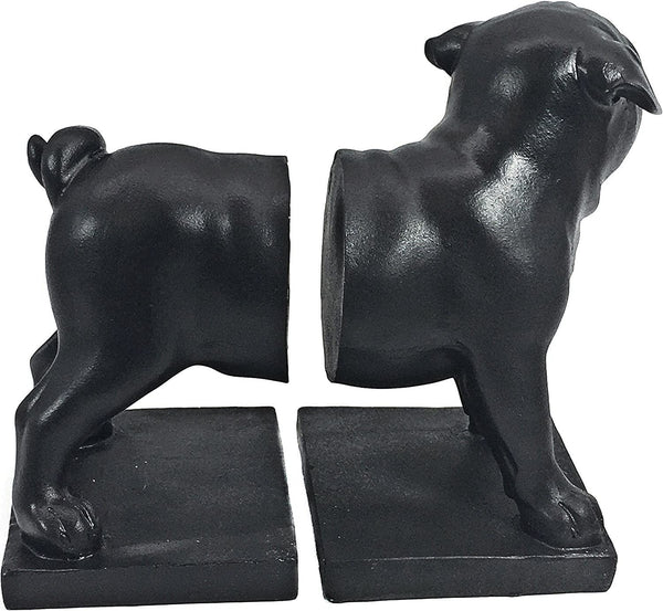 Pug Bookends – Black Resin, Heavy Duty, Set of 2