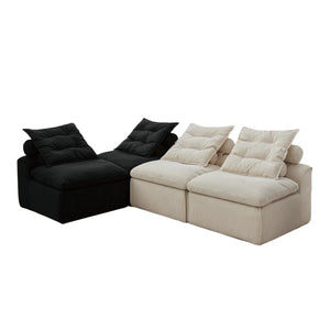 Modular Sectional Sofa with Corduroy Upholstery & Lumbar Pillows