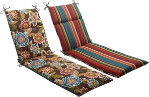 Reversible Floral Stripe Chaise Lounge Cushion – Indoor Outdoor, Weather & Fade Resistant