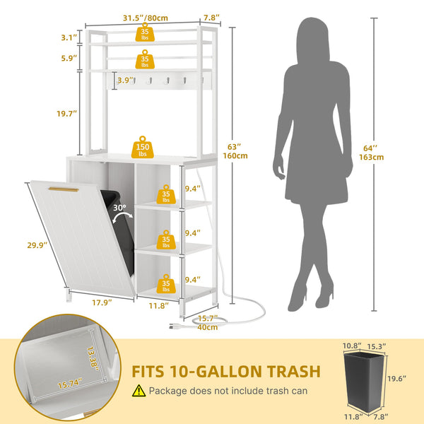 Baker's Rack with Trash Can Cabinet & Power Outlet