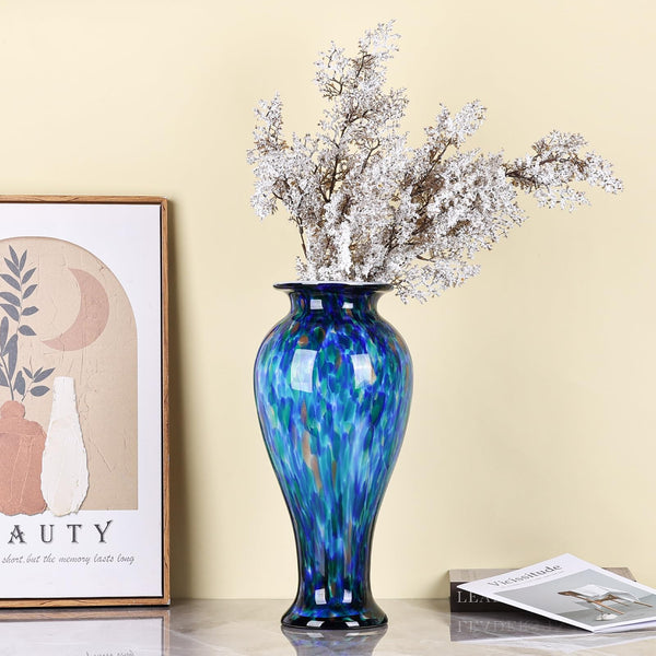 20-Inch Hand-Blown Glass Vase | Wide Mouth Floor Vase
