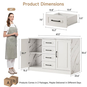 Kitchen Island with Storage Cabinets, Drawers & Power Outlet