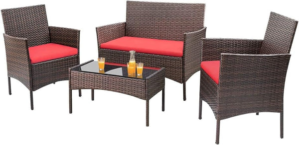 4-Piece Outdoor Patio Furniture Set – Rattan Wicker Chairs with Table