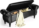Upholstered Storage Ottoman Bench with Rolled Arms & Nailhead Trim