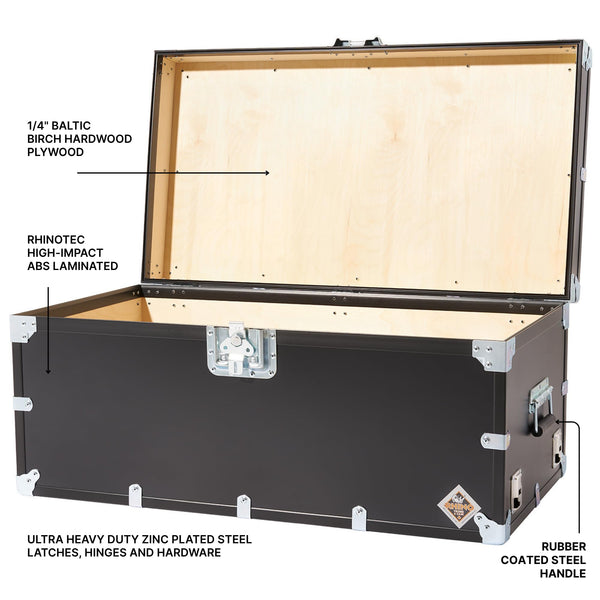 Rhino Trunk & Case XL Indestructo Travel Trunk Luggage With Wheels - 35"x19"x16" Heavy-Duty USA Made Road Case, Strong Flight Cases, ATA Case Style Footlocker, or Secure College Dorm Storage Chest