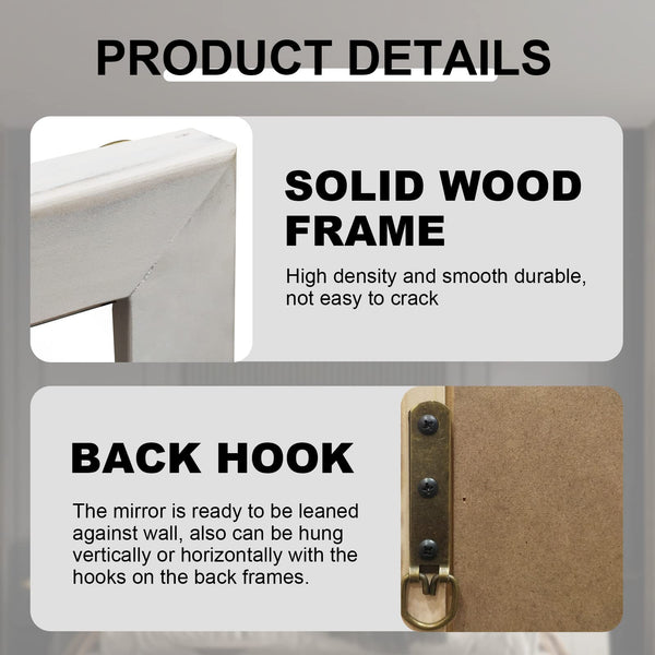 Farmhouse Wall Mirror – White Wood Frame 43.3" x 17.7"