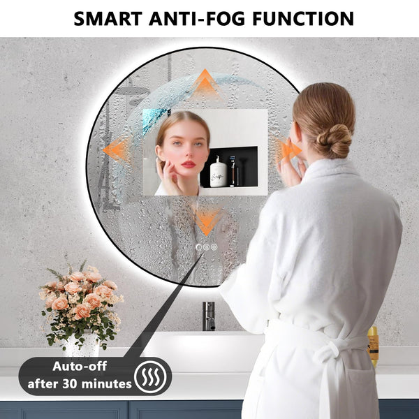 Round LED Bathroom Mirror with Anti-Fog & Dimmer