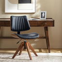 Mid-Century Faux Leather Swivel Desk Chair, Tufted Back, Solid Wood Legs