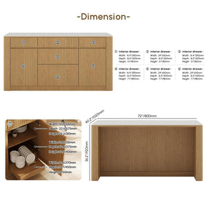 Kitchen Island with Sintered Stone Top and Wood Storage Cabinet