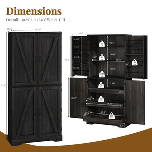 72" Farmhouse Kitchen Pantry Cabinet with Barn Door