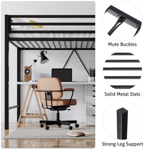 Twin Metal Loft Bed with Ladder and Guardrail