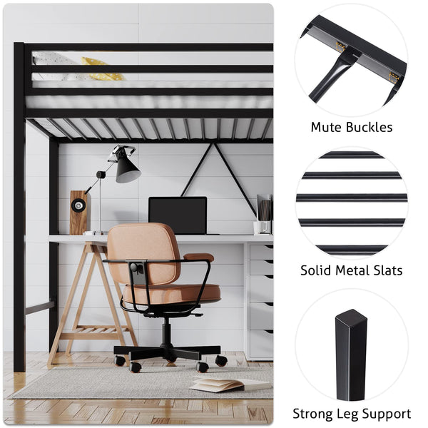 Twin Metal Loft Bed with Ladder and Guardrail