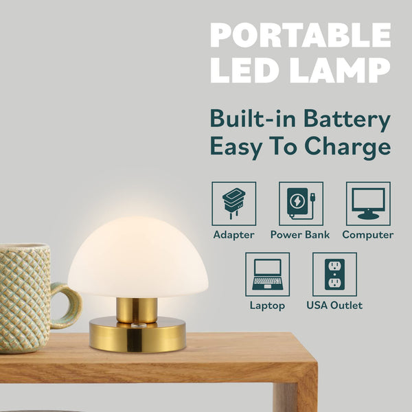 Rechargeable Portable LED Mushroom Table Lamp with Frosted Glass Shade