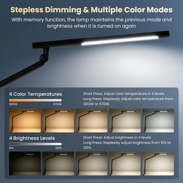 LED Desk Lamp with Clamp & RGB Ambient Light