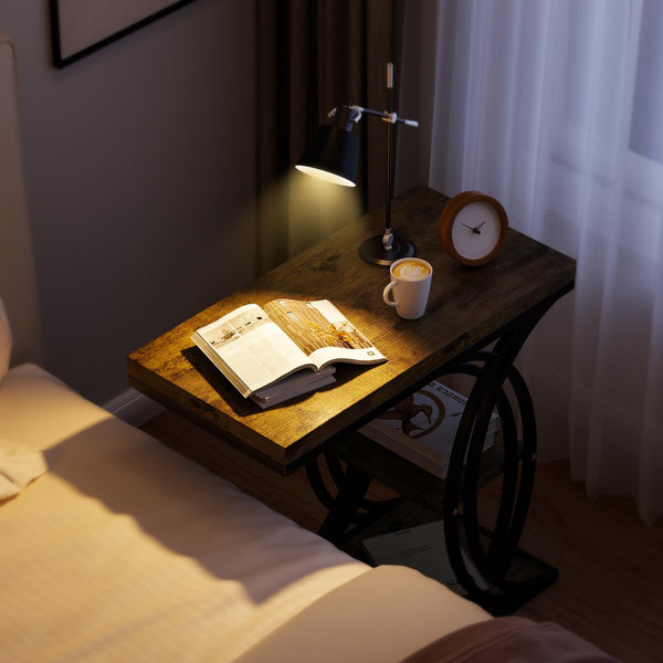 C Shaped End Table 3-Tier with Metal Frame